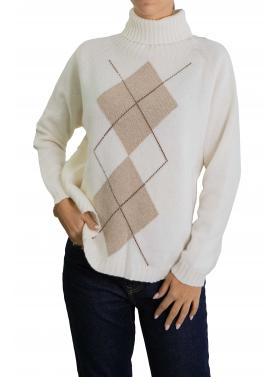 Maglione con rombi bicolore  collo alto misto cashmere